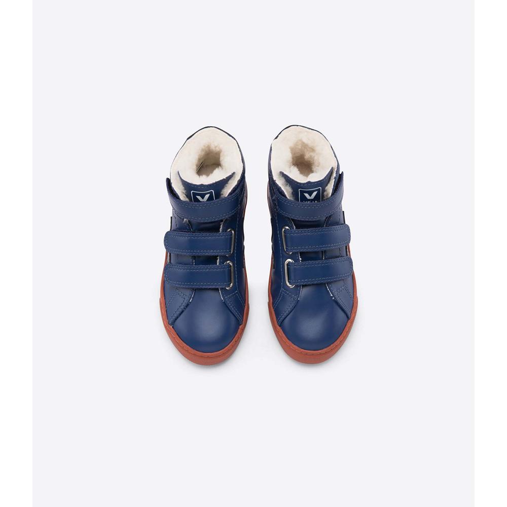 Veja ESPLAR MID FURED LEATHER Kids' Shoes Blue | NZ 758OKI